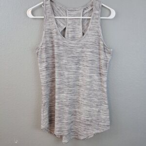 Balance Collection Women's Gray Racerback Tank Top Striped Keyhole Back Small